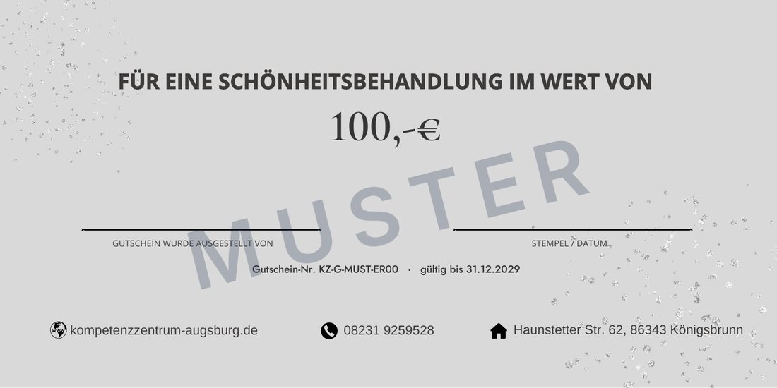 Muster der Gutschein-Rückseite mit Wert und Gutschein-Nummer